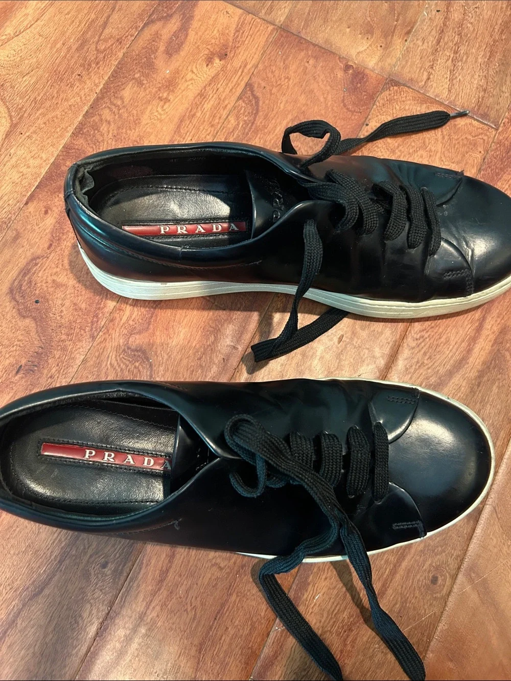 Prada Men’s Black Leather Lace Up Sneakers Size 7 - Picture 3 of 9